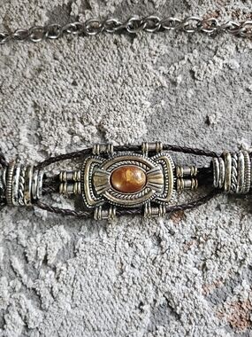 Chico's Brown Braided Leather Belt with Amber-Tone Accent